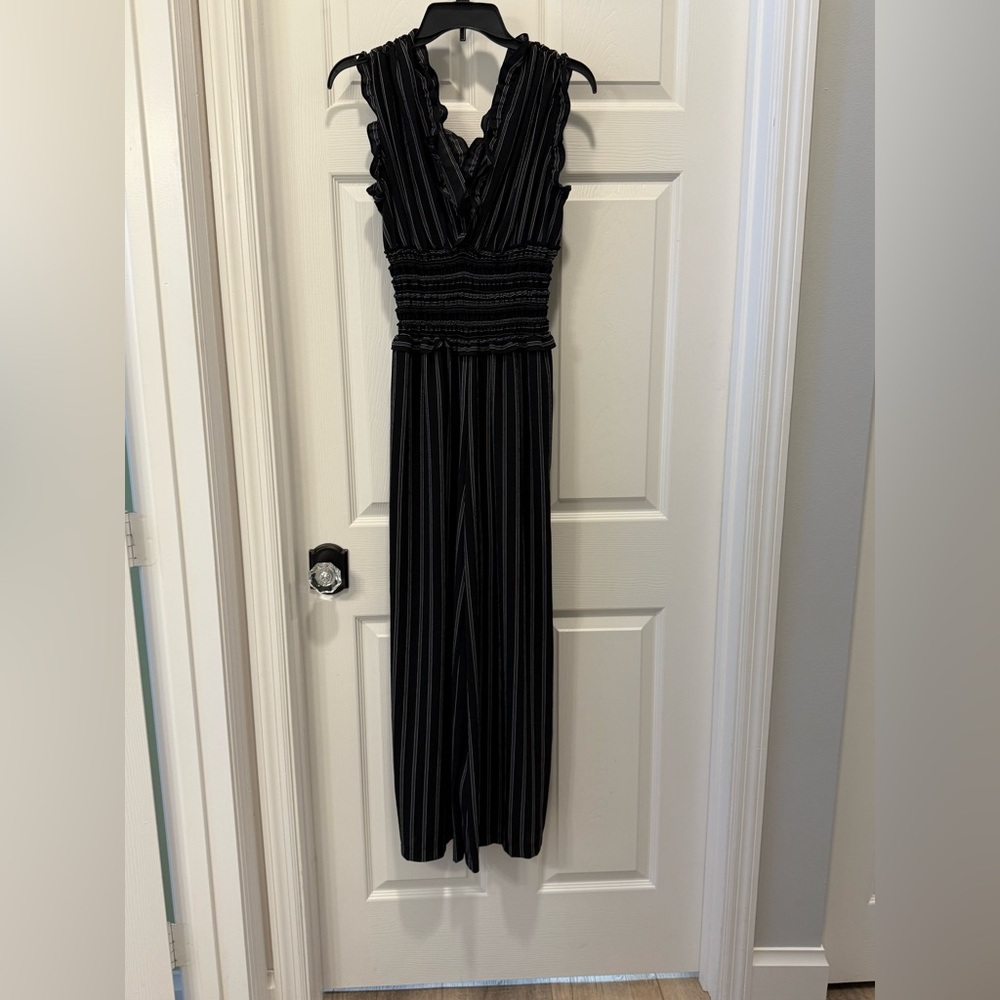 Max Studio Black and White Striped Pant Romper